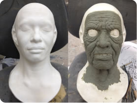 ライフマスクを作り粘土で彫刻
